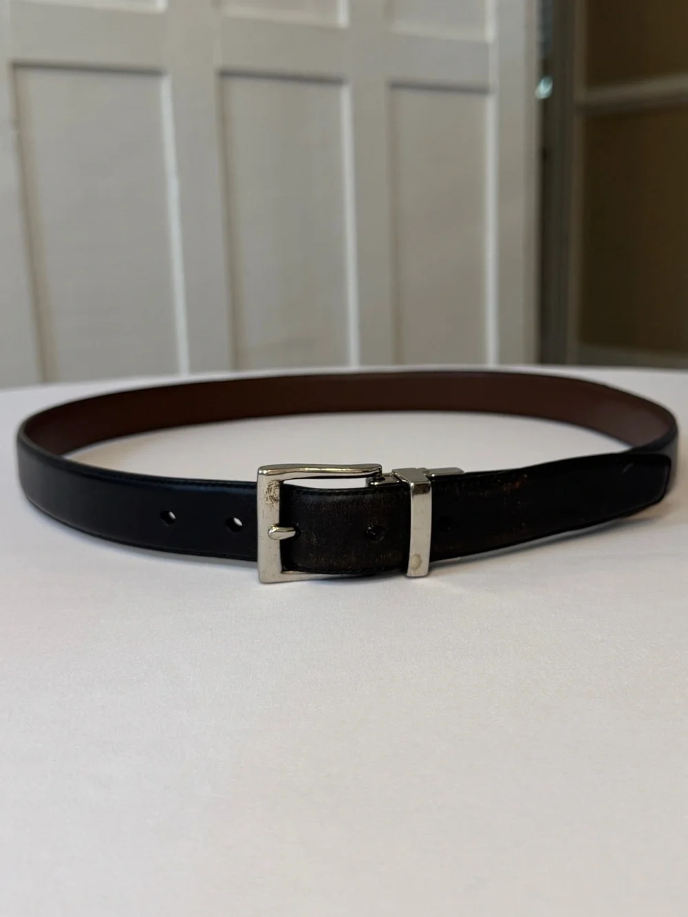 Polo Ralph Lauren Black / Brown Leather Reversible Belt Silver-toned Buckle 38